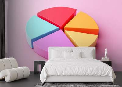 colorful pie chart, pink background, 3d model Wall mural