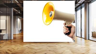 hand holding megaphone, white background Wall mural