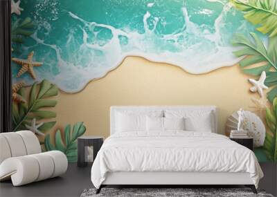 illustration of beach elements, beach background, summer vacation Wall mural