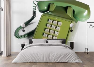 Retro push button rotary dial telephone. Vintage avocado green landline phone. Wall mural