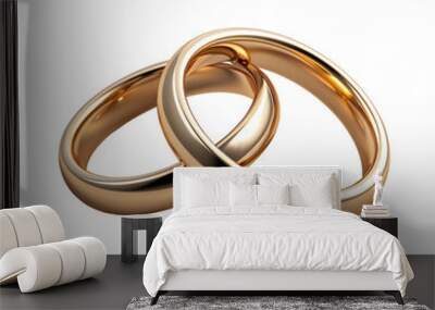 Two Gold Wedding Rings Isolated on Transparent or White Background, PNG Wall mural