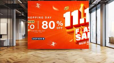 11.11 3D Flash sale banner template design for web or social media. Wall mural