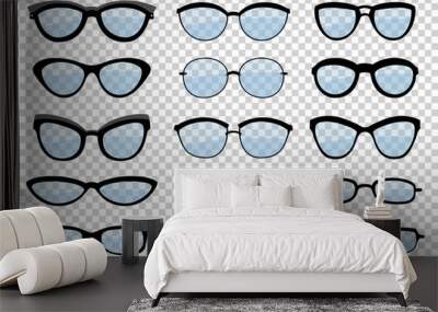 A set of glasses isolated. glasses model icons. Sunglasses, glasses, isolated on white background. Silhouettes. Various shapes - stock illustration Wall mural