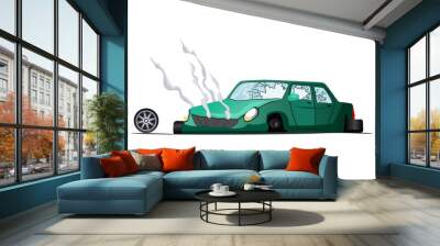 Accident on road. Illustration of crash vehicle, damage car. Insurance case.  broken cartoon auto Wall mural