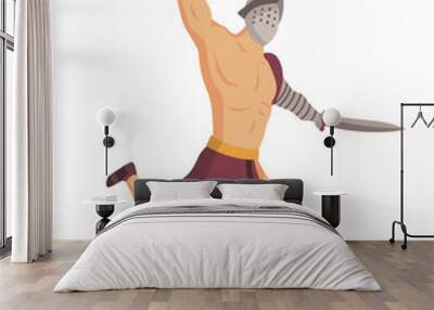 ancient rome gladiator. vector roman warrior character in armor with spear and sword. flat illustrat Wall mural