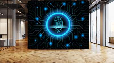 Cyber security fingerprint dark blue abstract digital conceptual technology background. Computer technology website internet infographics. Finger-print scanning. Hand print. Wall mural