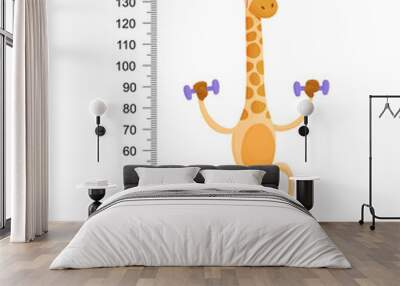 Funny giraffe. Cheerful funny giraffe with long neck. Giraffe meter wall or height chart or wall sticker. Illustration with scale from 2 to 150 centimeter to measure growth Wall mural