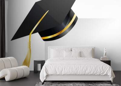 Graduation cap. Element for degree ceremony and educational programs design. Graduation university or college black hat cover. Academic cap. High school student cap isolated on white background Wall mural