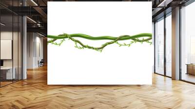 Liana stem border. Rainforest green vine or twisted plant hanging on branch. Cartoon jungle creeper. Tropical nature plant Wall mural