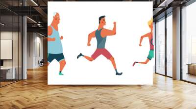 Men running marathon race. Group of people dressed in sports clothes. Participants of athletics event trying to outrun each other Wall mural