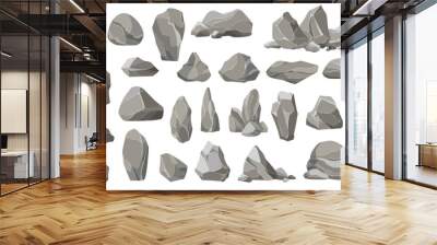 Rock stones and debris of the mountain. Gravel, gray stone. Collection of stones of various shapes Wall mural