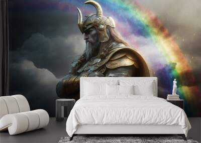 Heimdall the watchman of the gods, standing guard over Bifrost, the rainbow bridge - German Mythologies - Generative AI Wall mural