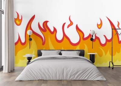 Cartoon fire flame frame borders. Seamless orange fire border Wall mural