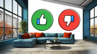 Thumbs up and thumbs down. Like or dislike. Vector illustration line icon. Wall mural