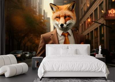 businessman fox, Portrait of a fox in a stylish business suit. Wall mural