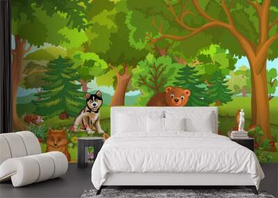 cute animals living in the forest Wall mural