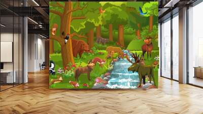 wild animals in the forest Wall mural