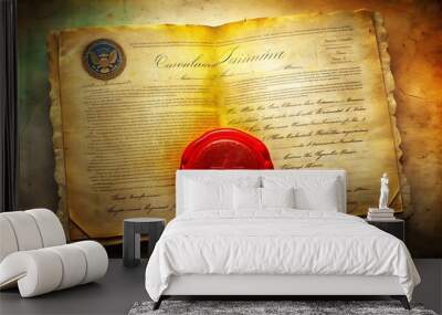 Vintage Emancipation Proclamation with Red Wax Seal - Juneteenth Celebration, Historic Juneteenth Document Illustration Wall mural