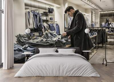 Young man choosing shirt Wall mural