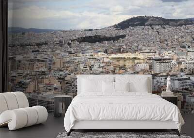 Partial view of Athens city from Acropolis hill - Athens, Greece, February 2 2020. Wall mural