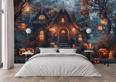 spooky halloween house Wall mural