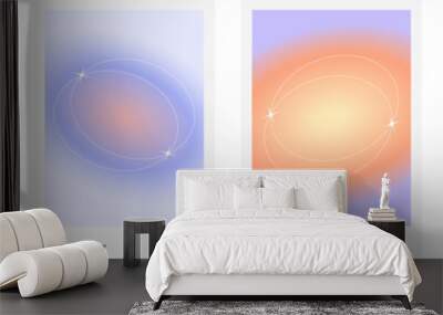 Abstract colorful blurred gradient cover template design set for poster, brochure, home decor, presentation. Cute and minimal style. Posters with geometric shapes and stars. Smooth circular gradient Wall mural