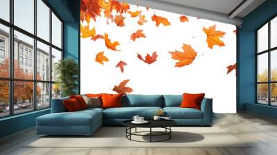 Autumn leaves falling from top to bottom on transparent background. Autumn background for you design Wall mural