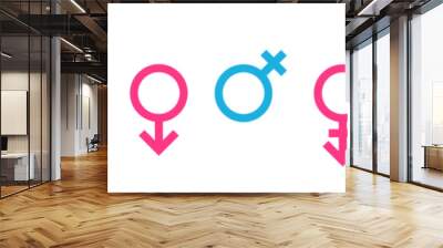 Gender icon set pink and blue color. The sign of a woman, a man, a non-binary gender identity, androgynous and intersex, transgender. Logo of partners, love and family Wall mural