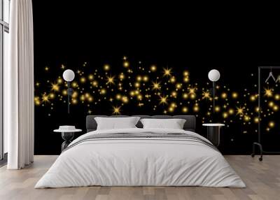 Glittering vector dust on black background. Golden sparkling lights. Christmas Holiday glow particle. Magic star effect. Shine background. Festive party design. Vector illustration EPS 10 Wall mural