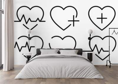 Heart vector icons on isolated background. Heartbeat, nubes, pulse, heart beat, cardiogram, medicine, health symbol collection. Vector illustration EPS 10 Wall mural