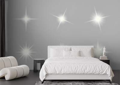 Set of sparkling stars on transparent background. Glow effect. Christmas concept. Festive lights. PNG image Wall mural