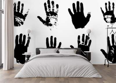 Set of vector handprints on transparent background. Human hands print. Hand print symbol or logo. Vector illustration EPS 10 Wall mural