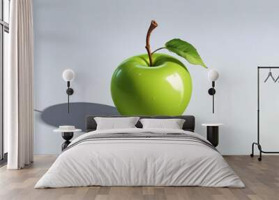 A green apple with a leaf, on a white background Wall mural