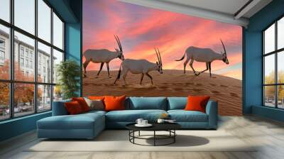 Oryx at sunset in the Arabian desert Wall mural