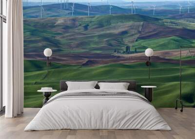 View of the wind power plant in the Palouse Hills region of Washington state. Wall mural