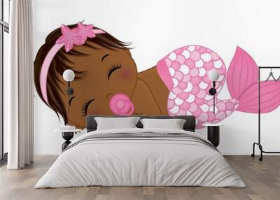 African American Cute Baby Mermaid with Pacifier Wall mural