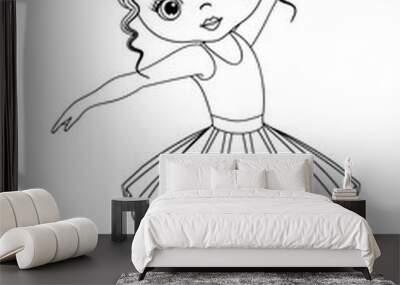 Vector Black and White Ballerina Girl for Coloring Wall mural