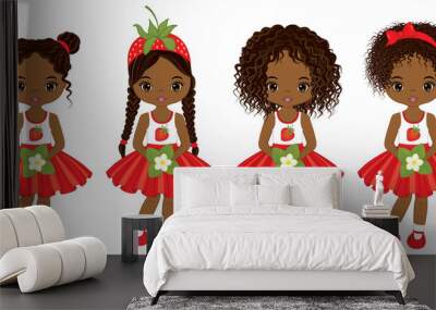 Vector Cute Little African American Girls  with Various Hairstyles Wall mural