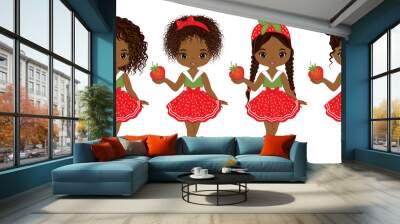 Vector Cute Little African American Girls  with Various Hairstyles Wall mural