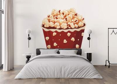 A container of popcorn coated in chocolate, with even distribution across the entire visible surface, sweets illustration art Wall mural