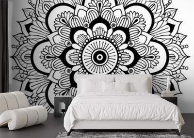 Coloring book simple mandala flower, black and white, vector art Wall mural