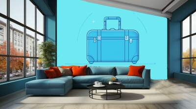 Flat outline of a suitcase with a handle, placed centrally with blank space around it, flat illustration Wall mural