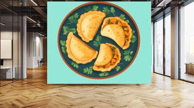 Four vegetarian empanadas arranged in a circle on a plate Wall mural