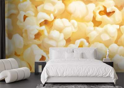 Freshly popped popcorn in shades of buttery yellow, with a light, fluffy texture and subtle shine, seamless pattern Wall mural