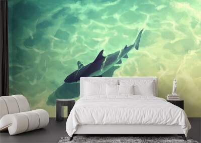 Goldfish swimming slowly in large aquarium, fins moving gently, animal illustration Wall mural