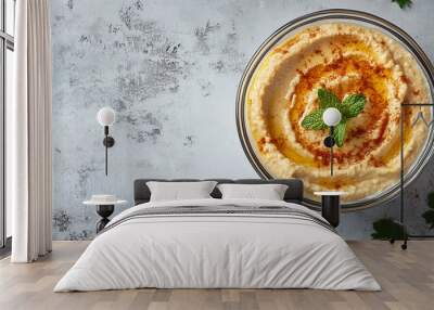 Hummus in a transparent dish, minimalistic presentation Wall mural