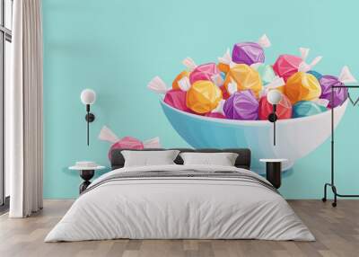 Individually wrapped candies placed in a large bowl for distribution at a seasonal event, sweet illustration art Wall mural