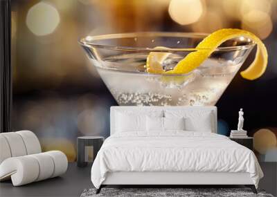 Martini glass with clear drink and lemon peel garnish Wall mural