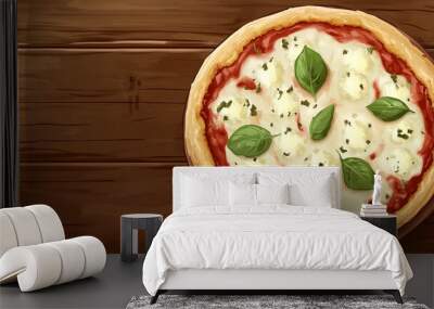 Perfectly round gluten-free pizza crust topped with melted cheese and sauce Wall mural