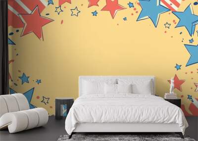 Plain banner outline with minimal stars and stripes, space for text, flat illustration Wall mural